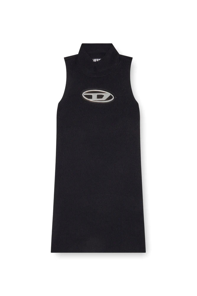 Short dress with cut-out and logo plaque